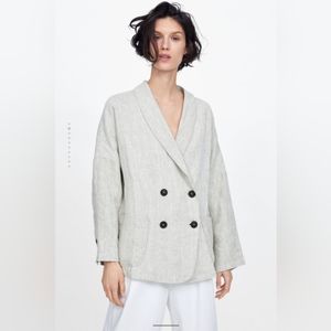 Zara double breasted linen buttoned blazer jacket workwear casual oversized